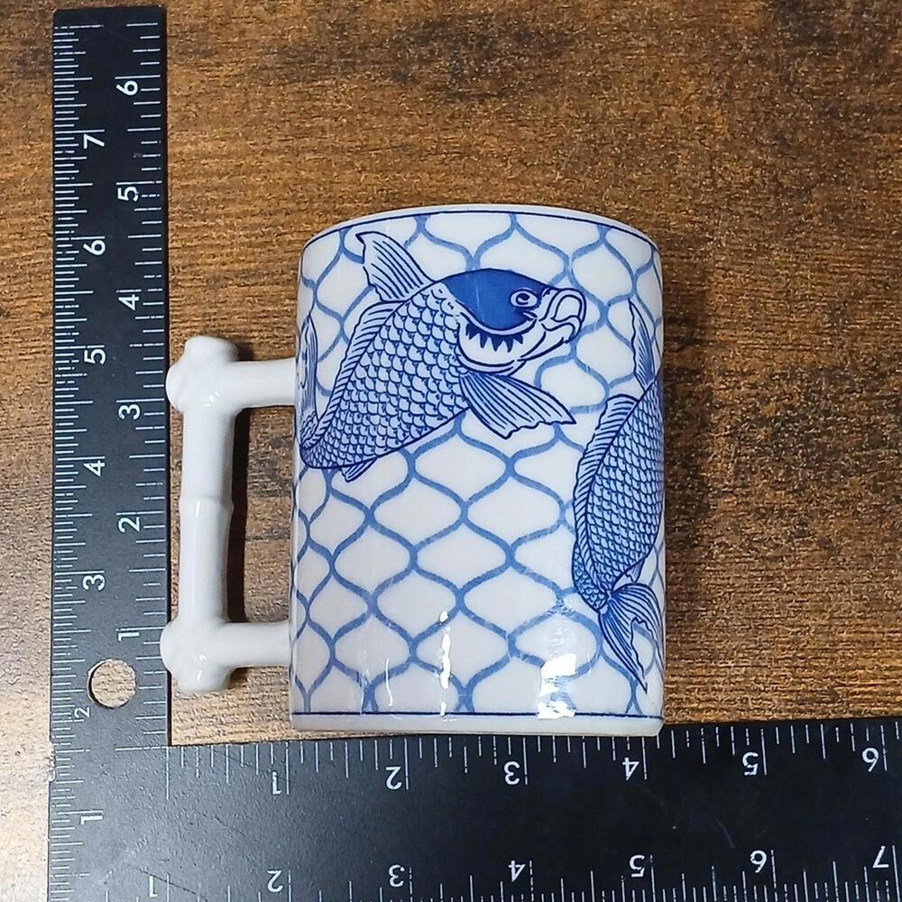 Vandor Nancy GETZ Artist Designer Ceramic Blue White KOI FISH Coffee Cup Mug - Picture 6 of 6